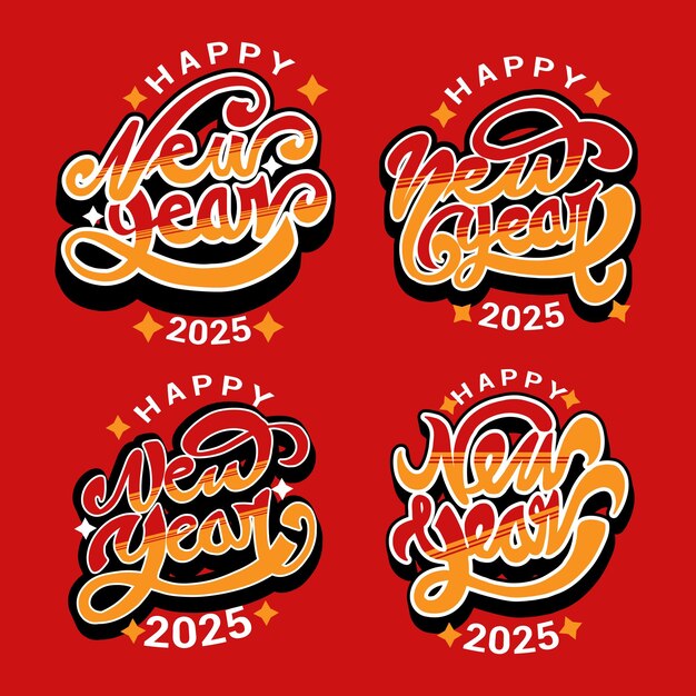 Letrero retro feliz año nuevo 2025 plantilla editable