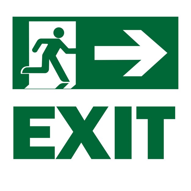 Un letrero de salida verde con una flecha que apunta a la salida