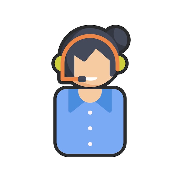 letrero de servicio al cliente femenino con contorno en diseño vectorial plano