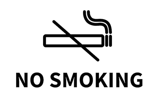 Letrero de tabaco prohibido en blanco y negro con un icono de cigarrillo cruzado