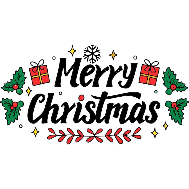 Letrero vectorial de Feliz Navidad con elementos navideños