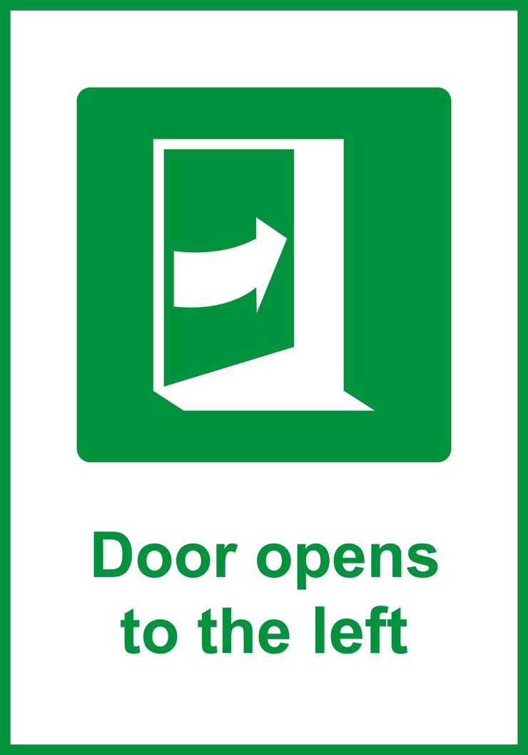 Vector letrero verde la puerta se abre a su izquierda