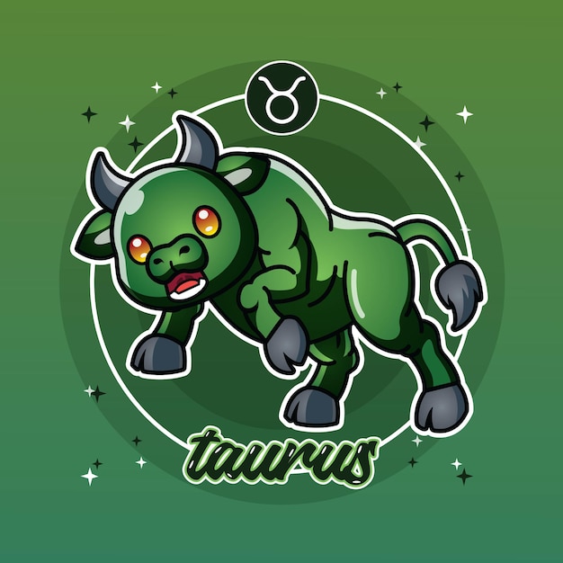 Un letrero verde con un toro verde y la palabra tauro.
