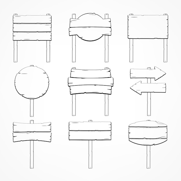 Vector letreros de contorno de madera aislados