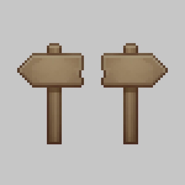 Letreros de dirección de pixel art hechos de madera