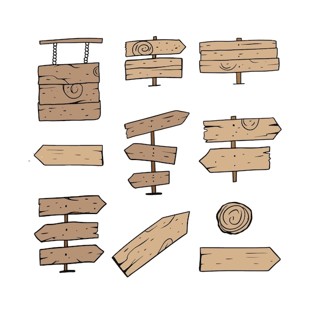 Letreros de madera dibujo sketchset aislado en blanco