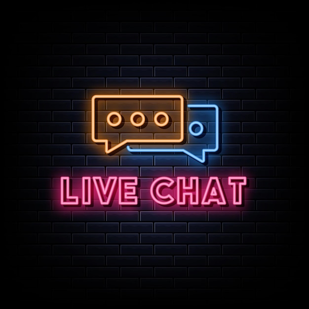 Vector letreros de neón del logotipo del chat en vivo