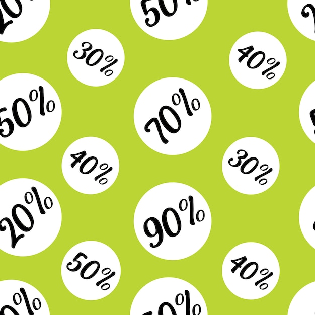 Letreros de venta con diferentes porcentajes sobre un fondo verde vibrante