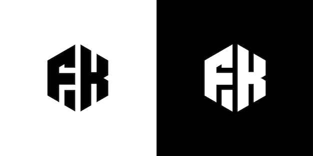 Letter FK Polygon, Hexagonal Minimal and Trendy Professional Logo Design en blanco y negro