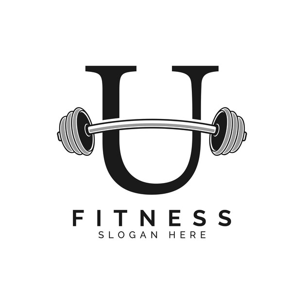 Letter U Gym Logo Design Alphabet U Barbell symbol Icon