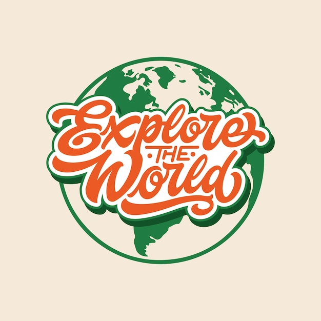 Lettering Explore The World Vector, diseño de caligrafía, utilizable para afiches, pancartas, fondos de pantalla