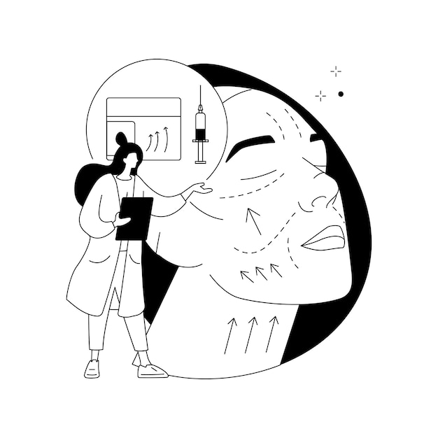 Levantamiento de cara concepto abstracto ilustración vectorial Procedimiento de ritidectomía cirugía de estiramiento facial servicio de levantamiento de cara no quirúrgico tratamiento antiedad rejuvenecimiento de la piel facial metáfora abstracta