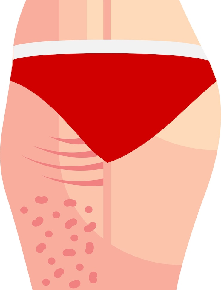 Vector levantamiento de muslos o musloplastia exfoliación vector diseño belleza y cuidado personal cosmética dermatología