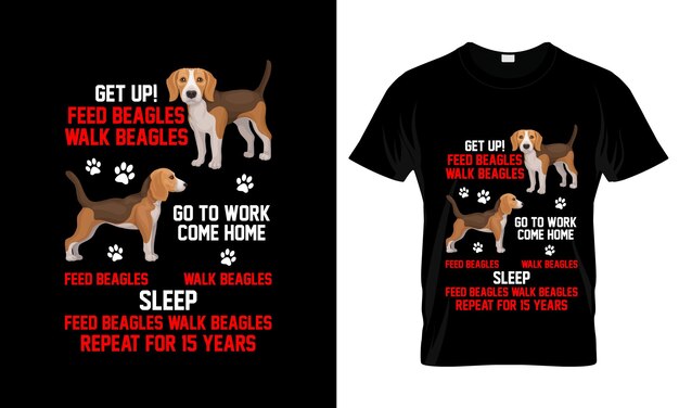 Vector se levantan, alimentan a los beagles, caminan, los beagles son coloridos, el diseño de la camiseta de beagle es gráfico.