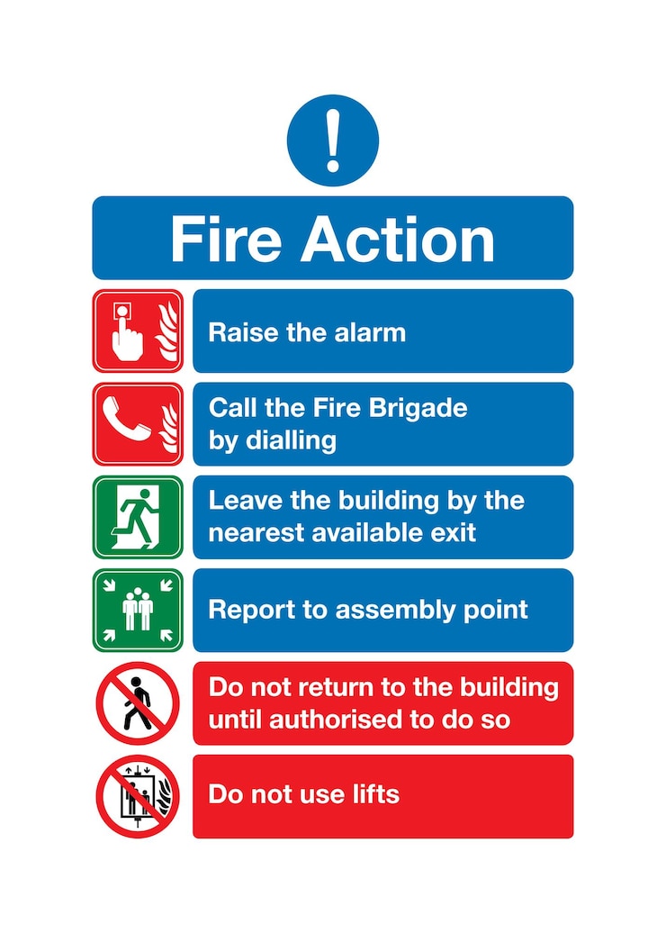 Vector levantar la señal de aviso de acción de incendio de alarma