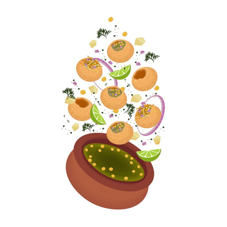 Levitación Pani Puri o Golgappa Ilustración del logotipo