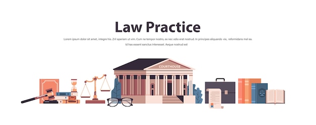 La ley y la justicia establecen libros de juez de mazo escalas colección de iconos de juzgado espacio de copia horizontal ilustración vectorial