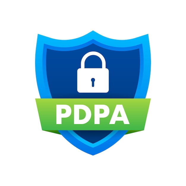 Ley de protección de datos personales pdpa icono de escudo de datos seguros ilustración de stock vectorial