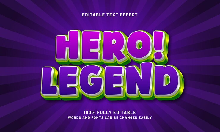 Vector leyenda de héroe efecto de texto editable con un tema de héroe y niños