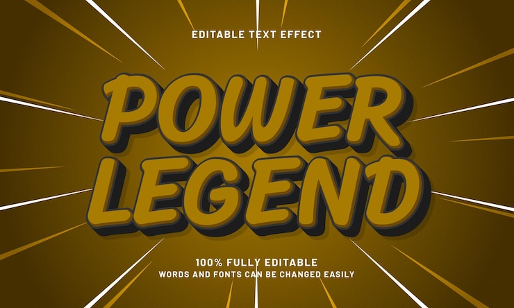 Vector leyenda poder efectos de texto editables con un héroe y tema valiente