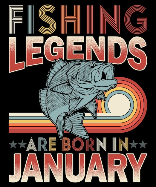 Las leyendas de la pesca nacen en enero diseño de camiseta de estilo retro vintage