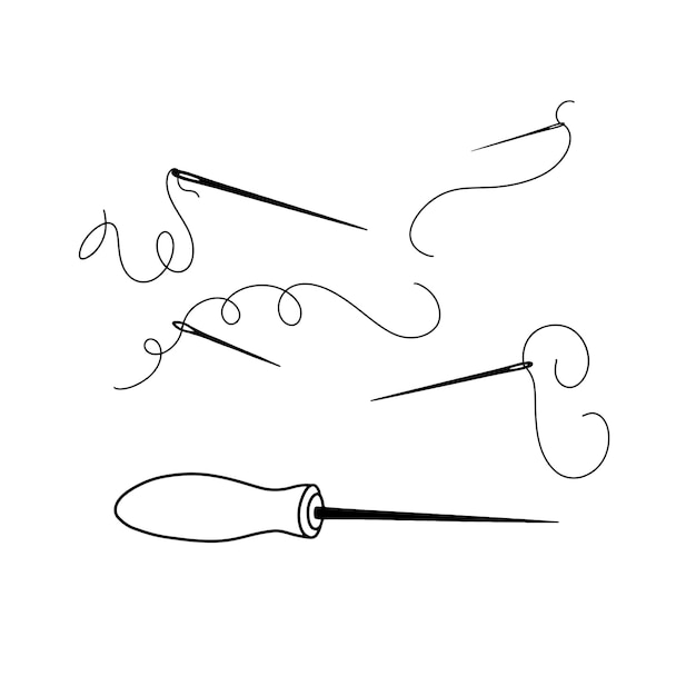 Lezna y agujas en estilo garabato Concepto de costura
