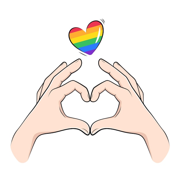 Lgbt amor mano signo dedo corazón dibujo vectorial