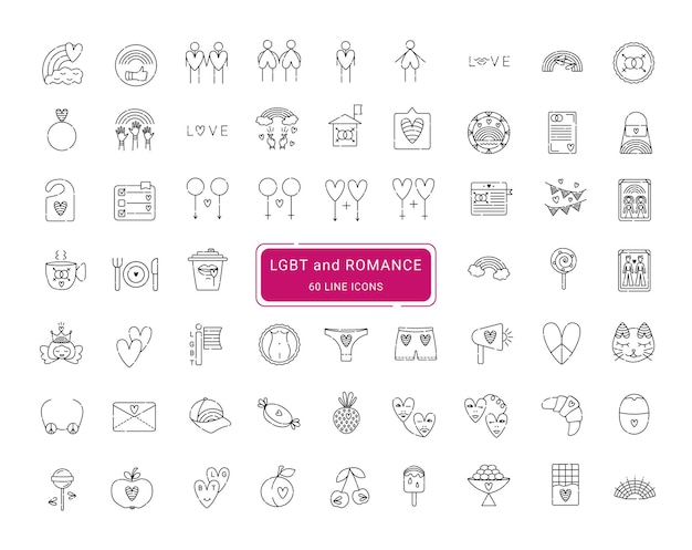 Lgbt, amor y romance, 60 lindos iconos vectoriales de línea