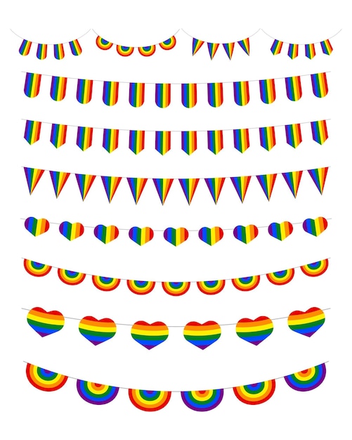 LGBT celebración empavesado bandera conjunto aislado sobre fondo blanco vector ilustración EPS10