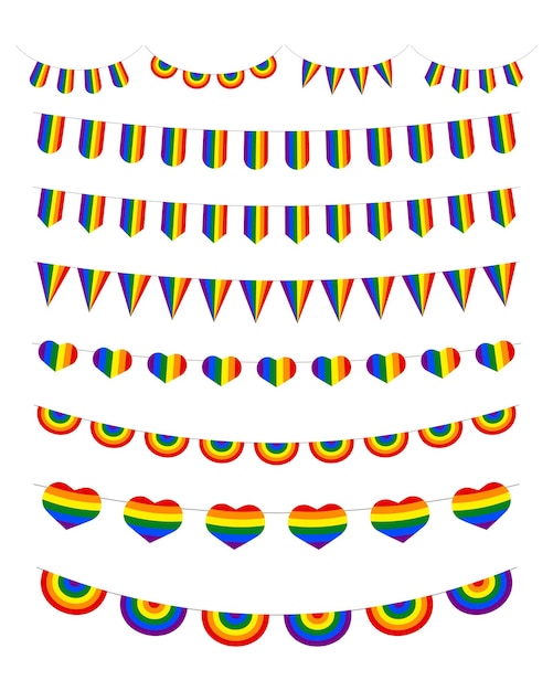 Lgbt celebración empavesado bandera conjunto aislado sobre fondo blanco vector ilustración eps10