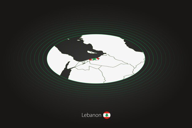 Líbano mapa en color oscuro mapa ovalado con países vecinos