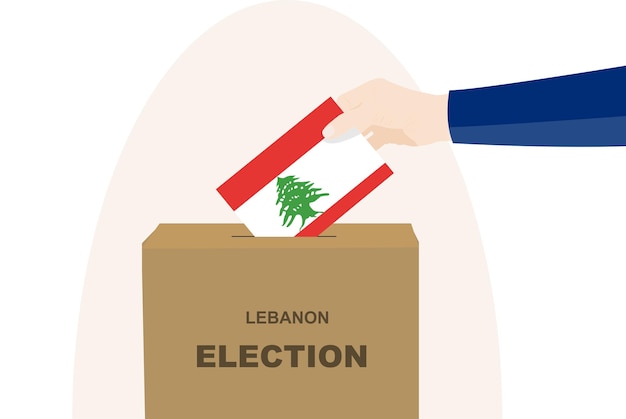 Líbano voto concepto hombre mano y urnas día de elecciones Líbano bandera vector