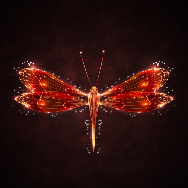 Libélula abstracta brillante, ilustración de vector de energía de tecnología