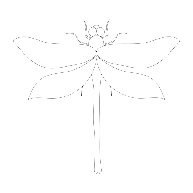 Libélula de dibujo de contorno aislado vectorial sobre un fondo blanco