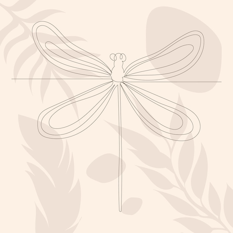 Vector libélula dibujo por línea, sobre un fondo abstracto, vector, aislado