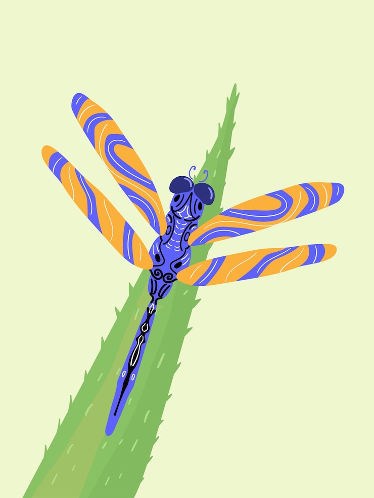 Vector la libélula en la ilustración del aloe vera