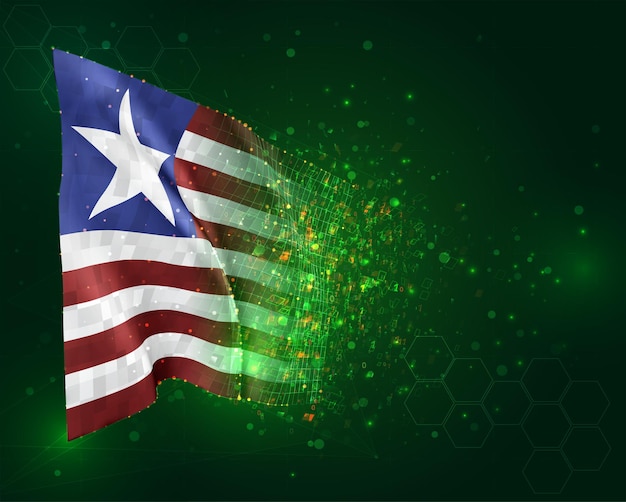 Vector liberia, bandera 3d sobre fondo verde con polígonos