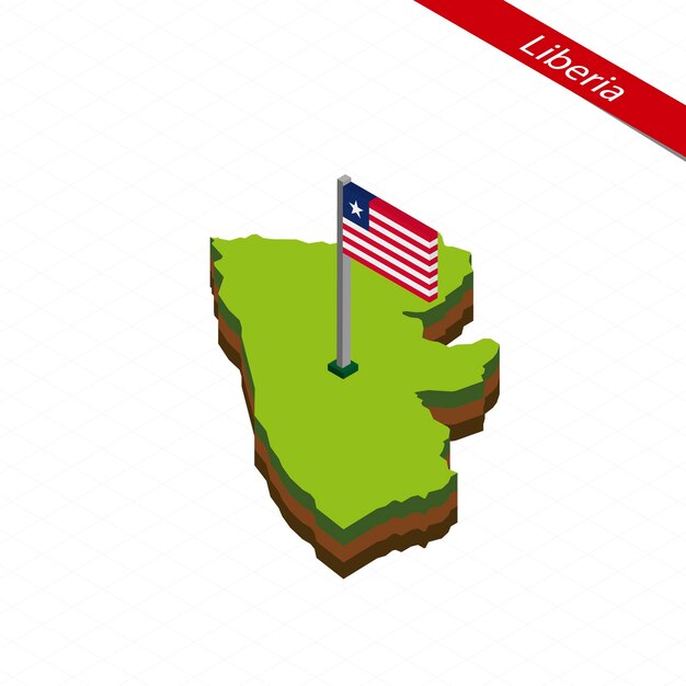 Liberia Mapa isométrico y bandera Vector Ilustración