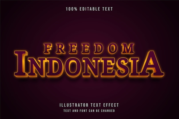 Libertad indonesia, efecto de texto editable 3d.