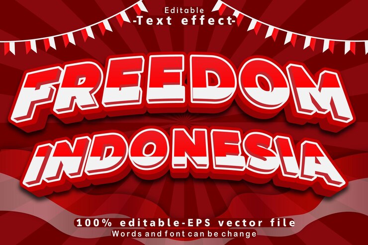Vector libertad indonesia efecto de texto editable estilo moderno 3d