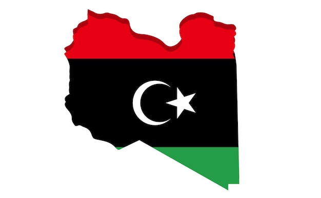 Libia mapa geográfico detallado con bandera del país. Pintado con los colores de la bandera nacional, sobre fondo blanco. ilustración vectorial