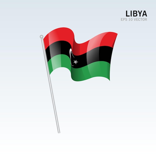 Libia ondeando la bandera aislado en gris