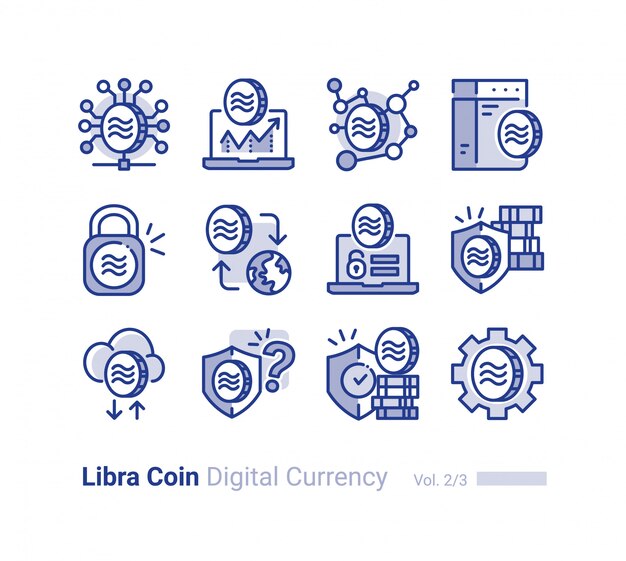 Libra coin vector icon collection