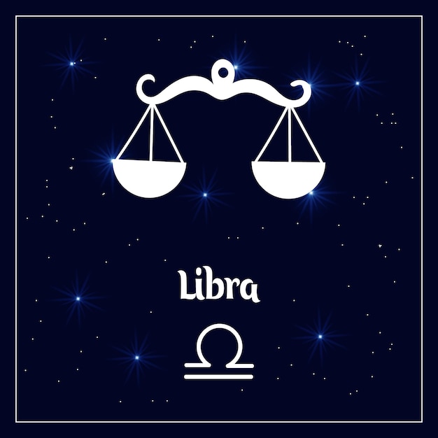 Vector libra signo astrológico del horóscopo zodiaco en el cielo nocturno con estrellas brillantes. ilustración