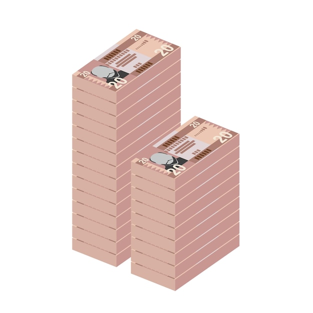 Libra sudanesa del sur Ilustración vectorial Sudán del sur juego de dinero paquete de billetes Papel moneda 20 Db