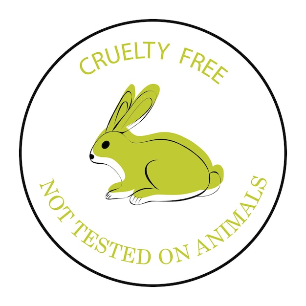 Libre de crueldad. no probado en animales. símbolo de conejo verde con letras libres de crueldad. un icono para las producciones, lo que no se prueba en animales. un icono con un conejo aislado sobre fondo blanco. vector