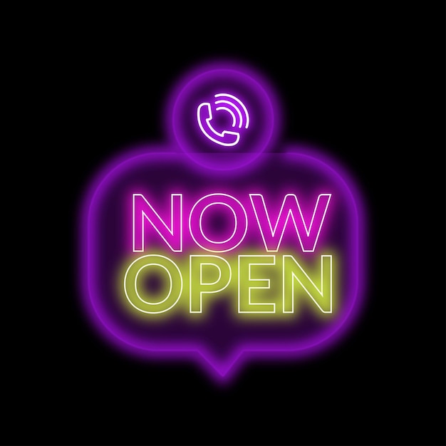 Libre neón vectorial Ahora Abre imagen descargar Glowing Ahora Abre logotipo para aplicaciones Ahora Abre letrero de neón para ui