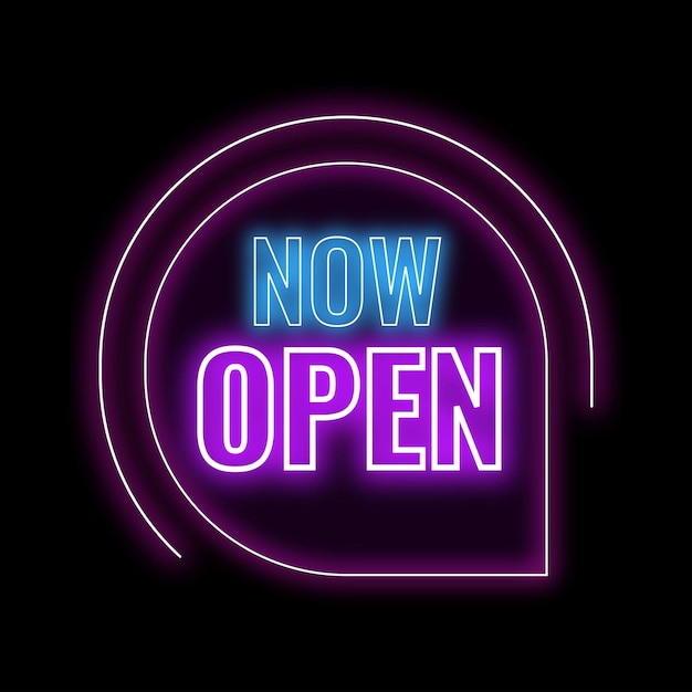 Libre de neón vectorial Ahora Abre la imagen descargar Glowing Now Abre el logotipo para aplicaciones Ahora Abre el icono de neón para ui