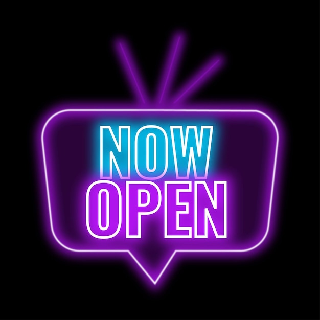 Libre Vector neón Abre ahora imagen descarga Glowing Abre ahora logotipo para aplicaciones Abre ahora icono de neón para ui