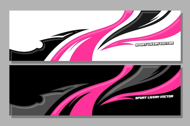 librea de automóviles deportivos gráfico vectorial rayas de automóviles de carreras envoltura de librea diseño rosa blanco y negro color